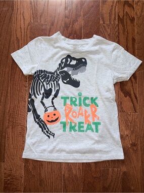 Revolution Boys Gray Dinosaur Skeleton Trick Roar Treat Halloween Shirt